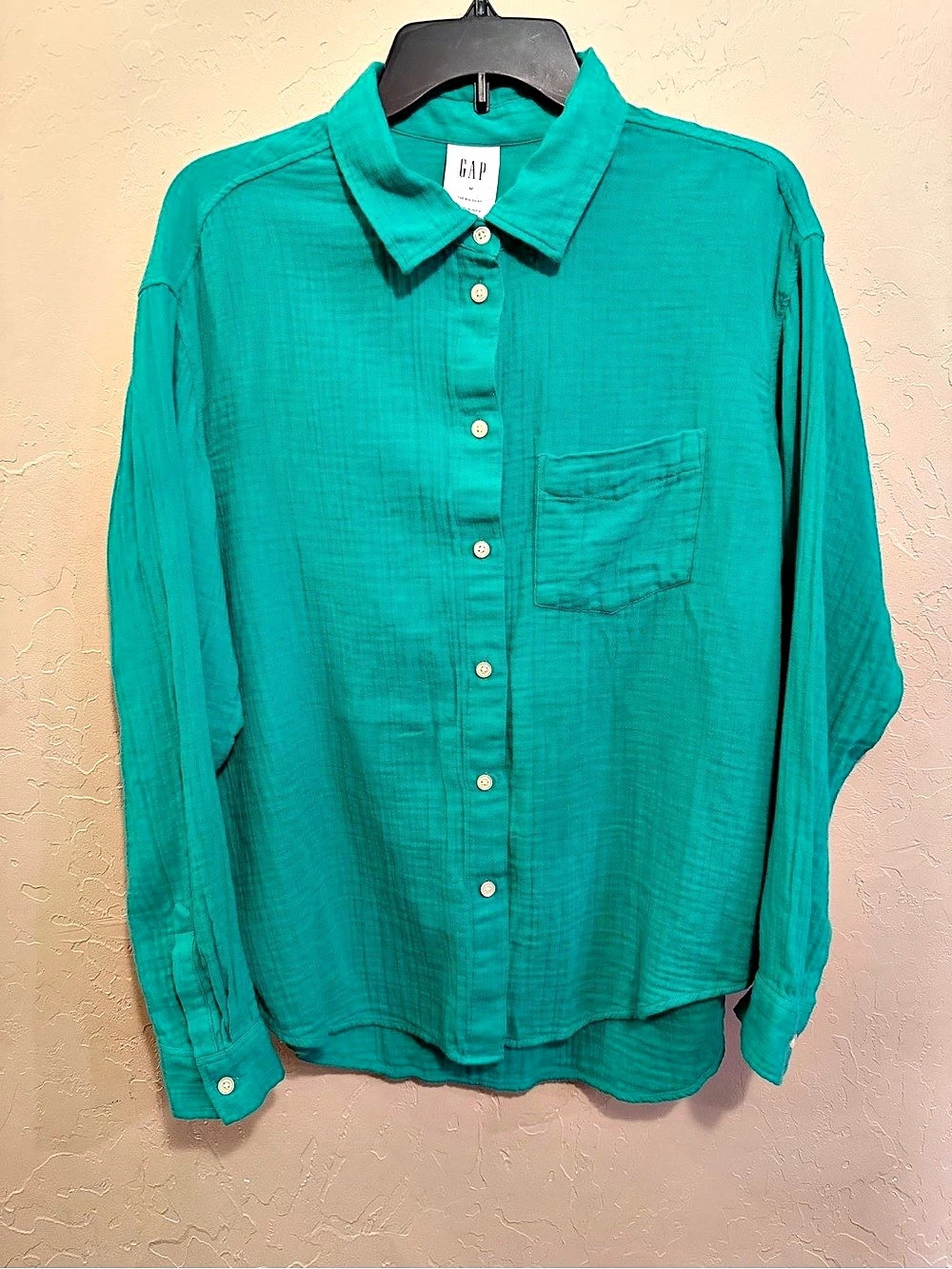 GAP The Big Shirt Gauze Button Down in Green Medium Like New